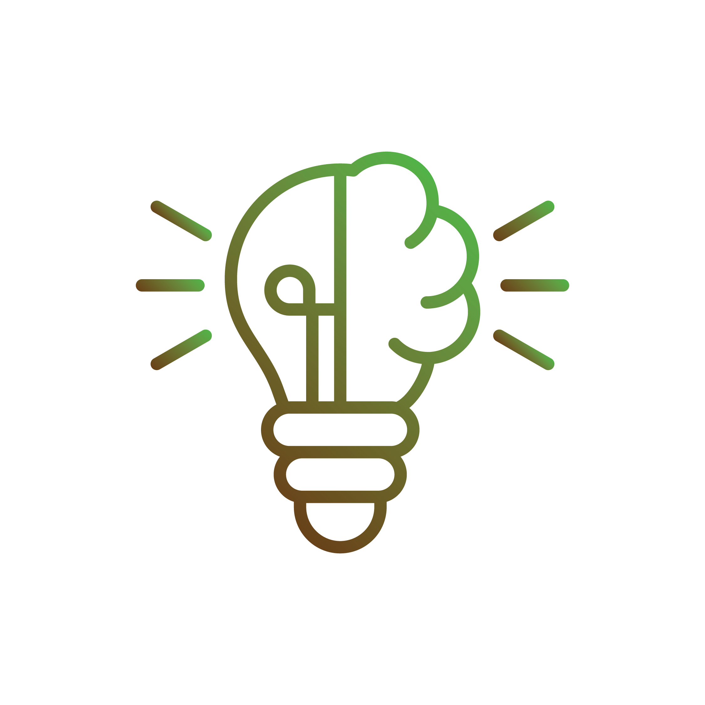Icon depicting light bulb with half of the lightbulb being a brain